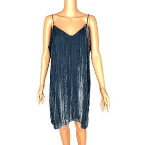 Elodie V-Neck Cami Velvet Mini Dress In Blue Slate, Large